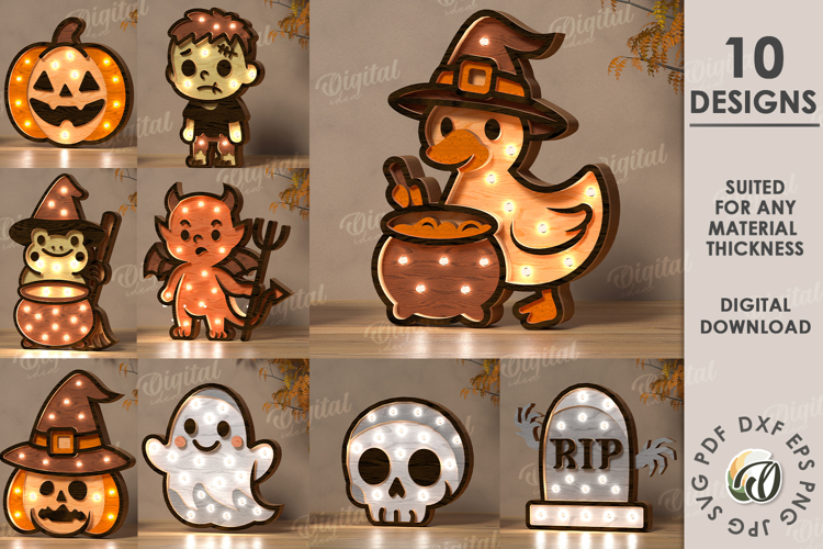 Halloween Led Nightlights Bundle Lasercut. Halloween SVG
