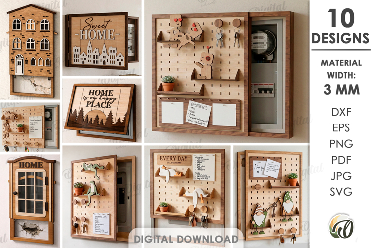 Hideaway Wall Box Organizers Bundle Lasercut. Storage SVG