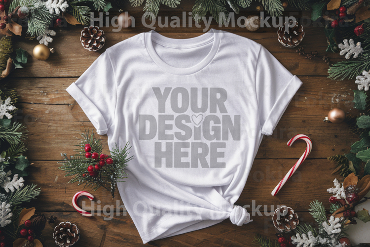 Christmas White T-shirt mockup - Christmas Background