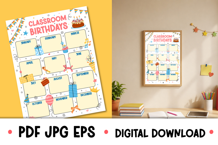 Classroom Birthdays Poster Printable | Bday Calendar Class