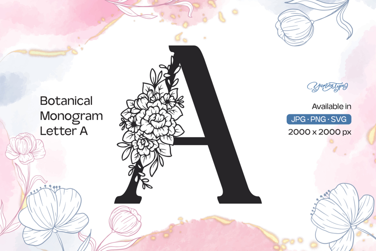 Flower Bouquet Botanical Monogram Letter A