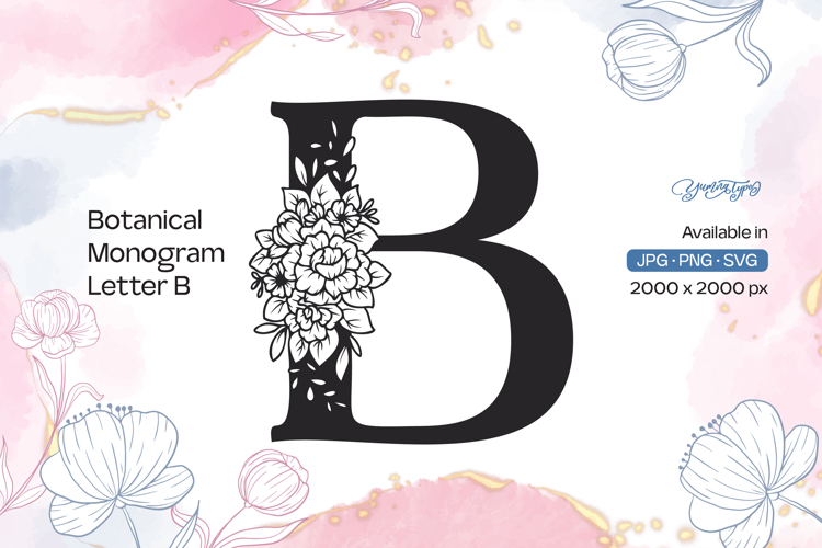 Flower Bouquet Botanical Monogram Letter B