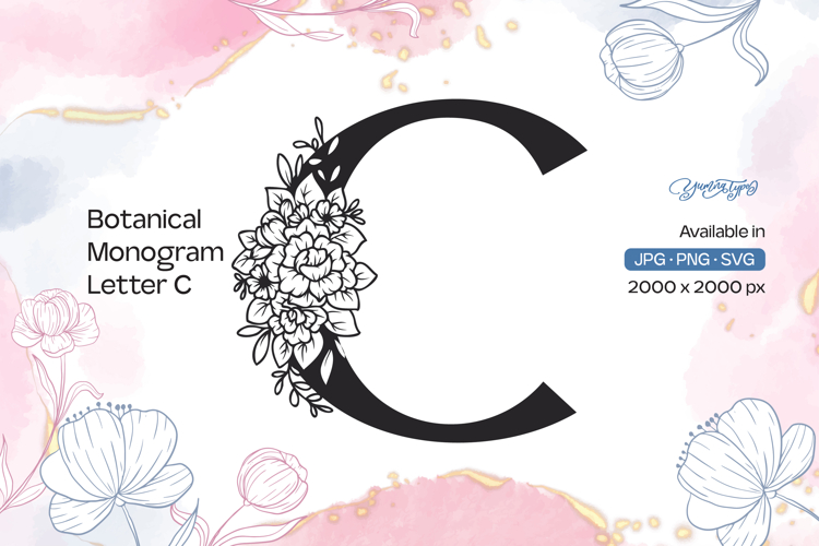 Flower Bouquet Botanical Monogram Letter C