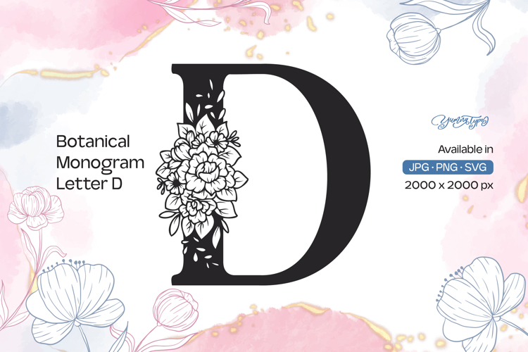 Flower Bouquet Botanical Monogram Letter D