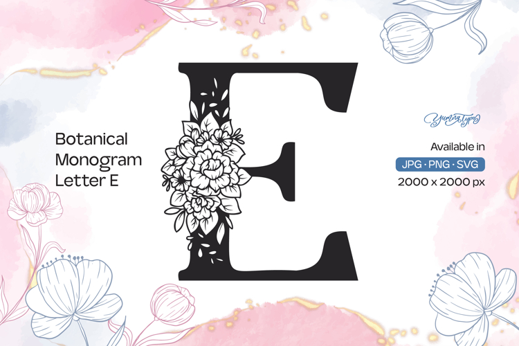 Flower Bouquet Botanical Monogram Letter E