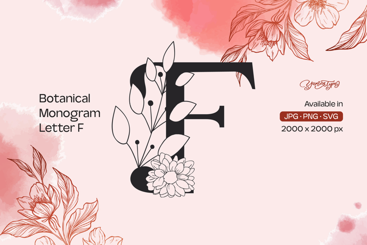 Botanical Flourish Monogram Letter F