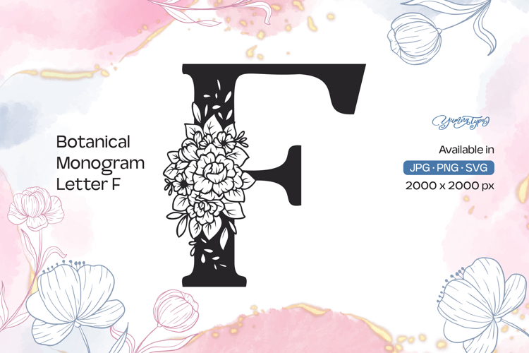 Flower Bouquet Botanical Monogram Letter F
