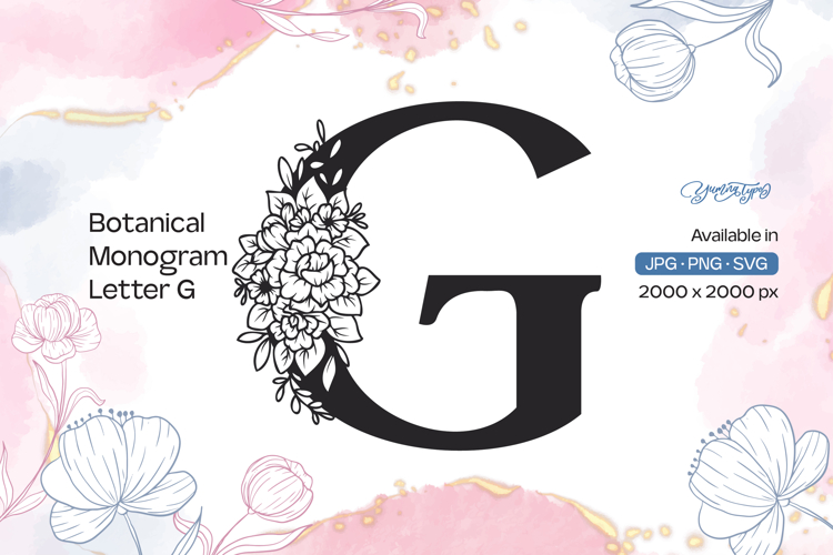 Flower Bouquet Botanical Monogram Letter G