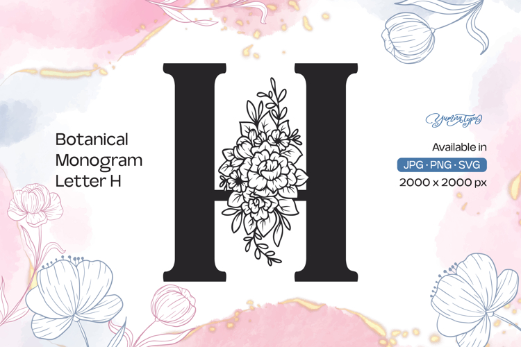 Flower Bouquet Botanical Monogram Letter H