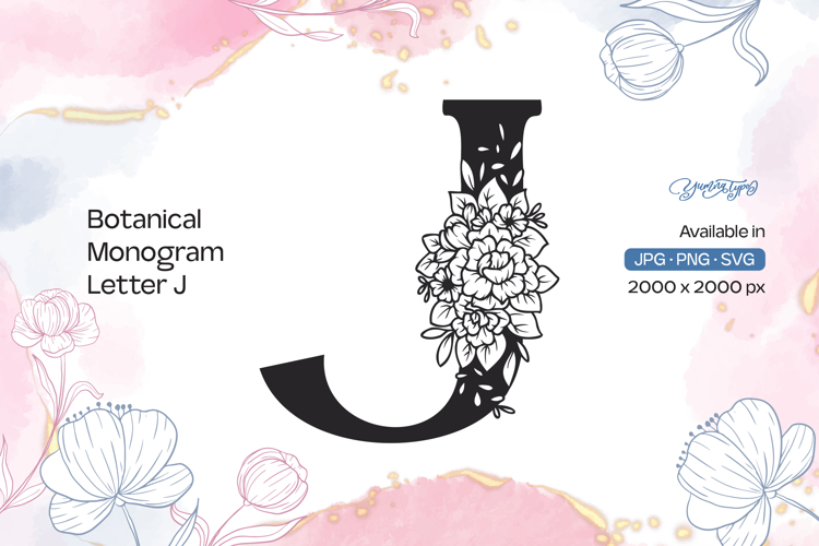 Flower Bouquet Botanical Monogram Letter J
