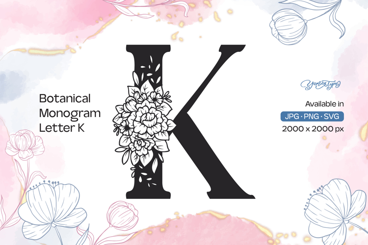 Flower Bouquet Botanical Monogram Letter K