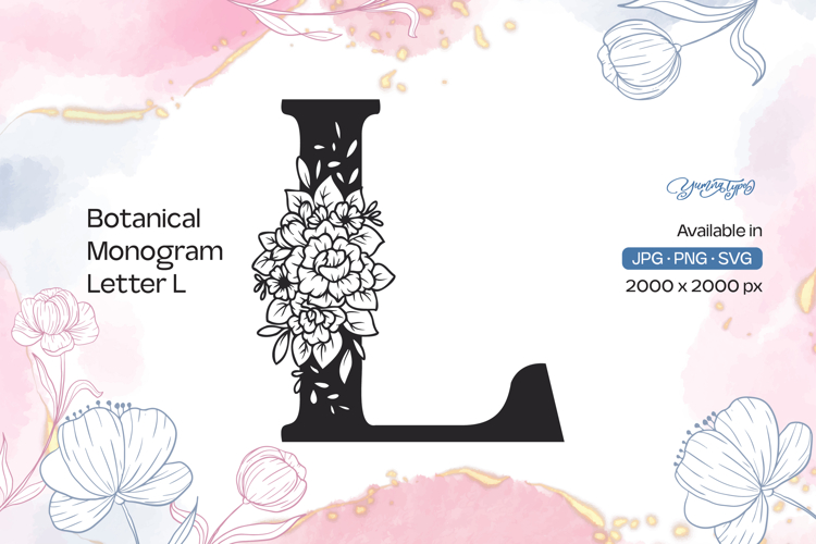 Flower Bouquet Botanical Monogram Letter L