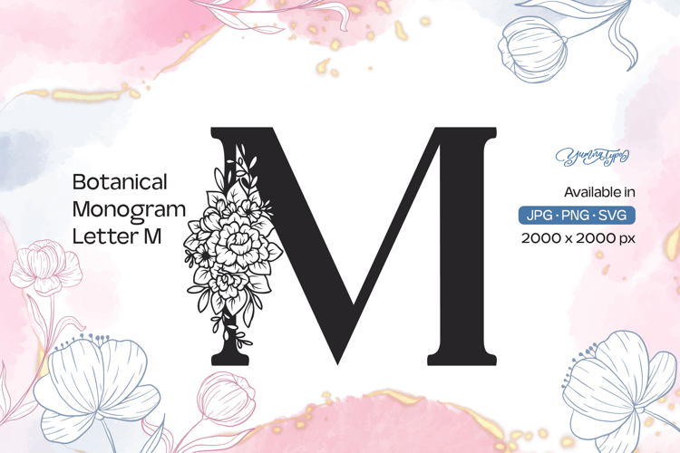 Flower Bouquet Botanical Monogram Letter M
