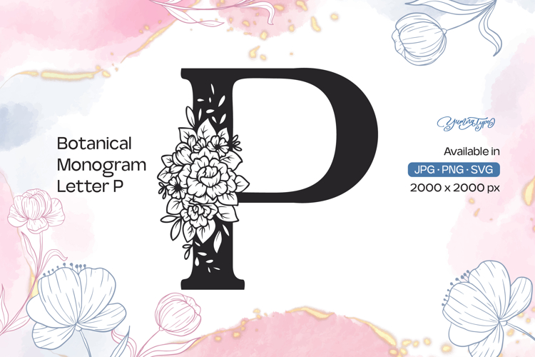 Flower Bouquet Botanical Monogram Letter P