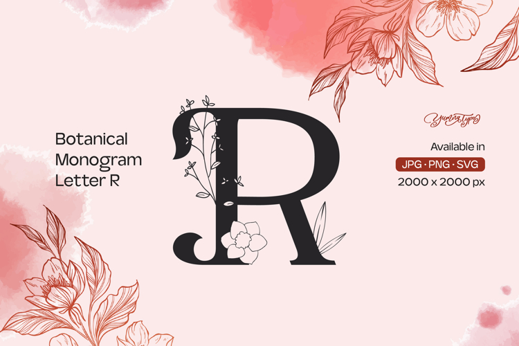 Botanical Flourish Monogram Letter R