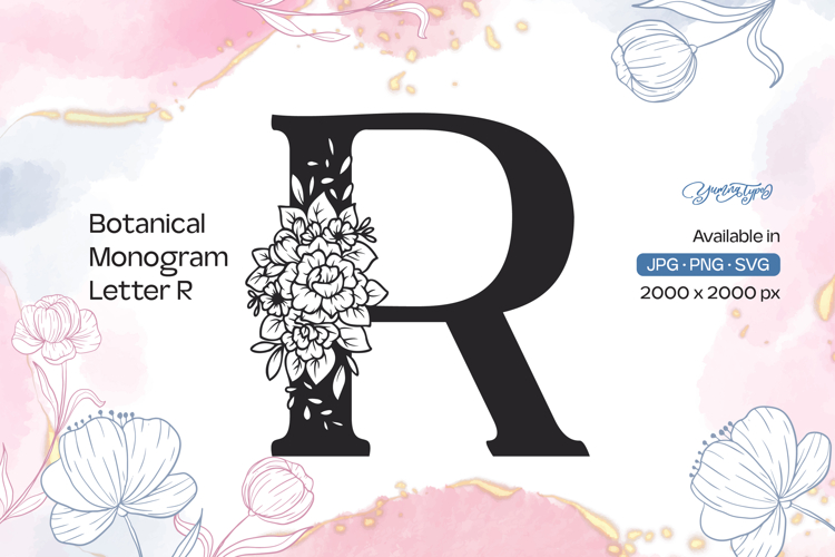 Flower Bouquet Botanical Monogram Letter R