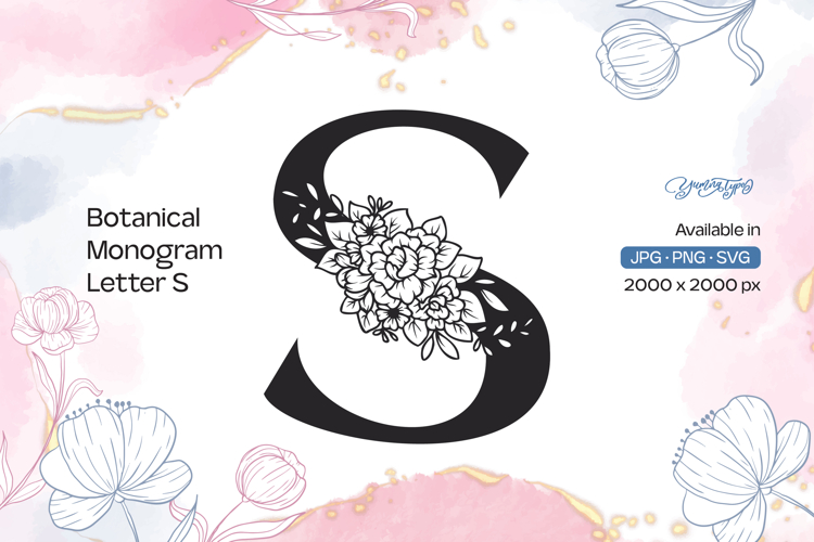 Flower Bouquet Botanical Monogram Letter S