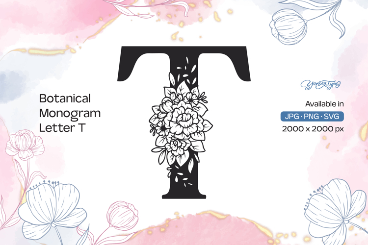 Flower Bouquet Botanical Monogram Letter T