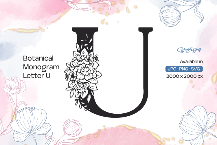 Flower Bouquet Botanical Monogram Letter U