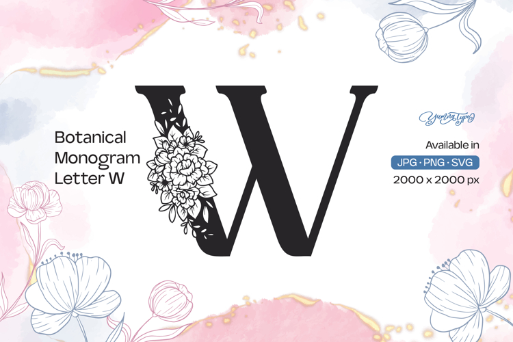 Flower Bouquet Botanical Monogram Letter W