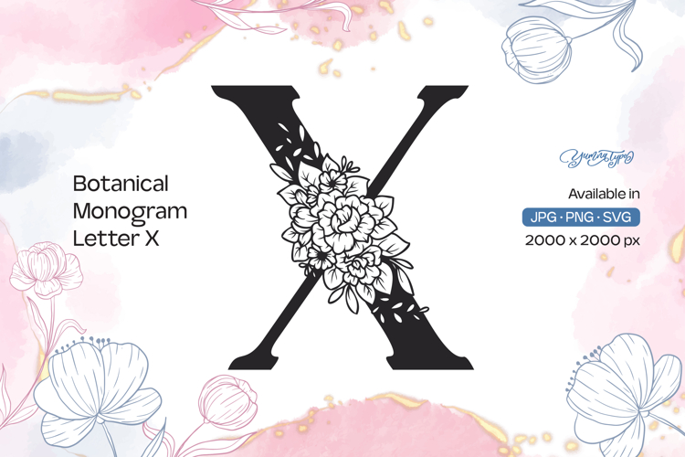 Flower Bouquet Botanical Monogram Letter X