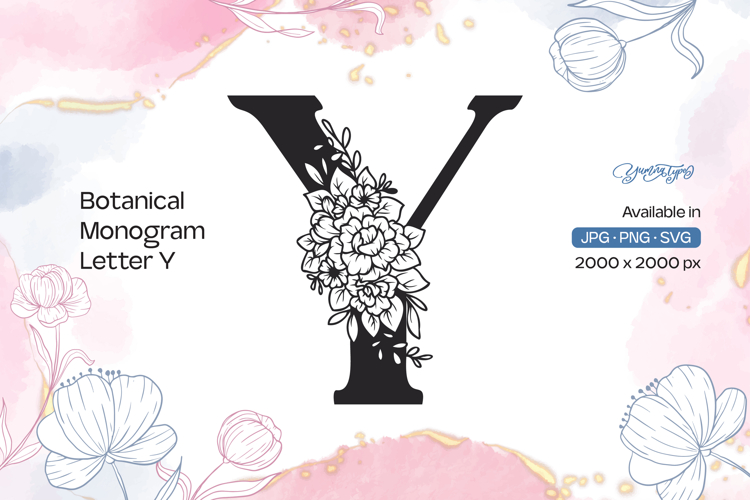 Flower Bouquet Botanical Monogram Letter Y