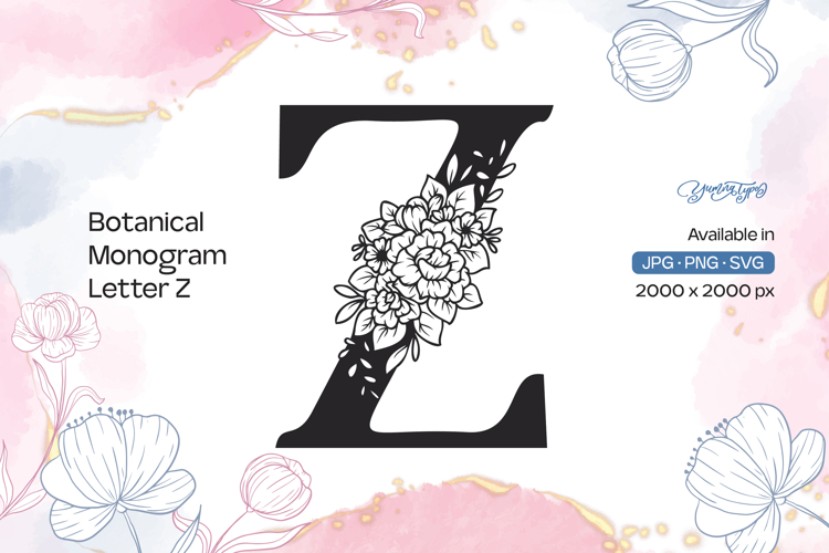 Flower Bouquet Botanical Monogram Letter Z