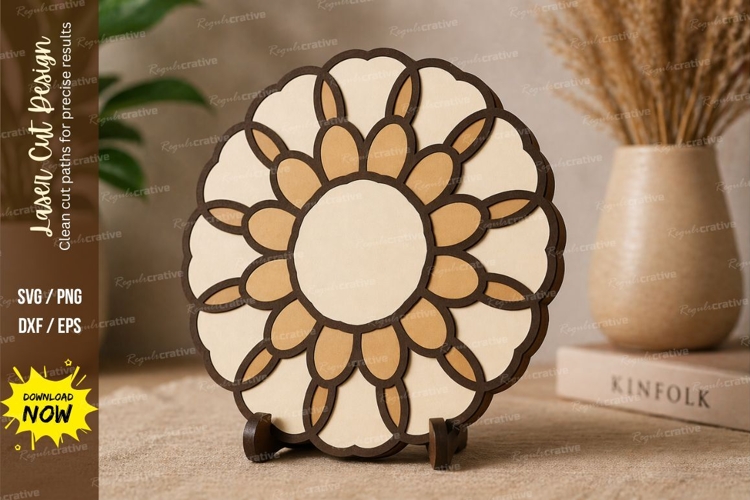 3D Elegant Floral Mandala Wooden Wall Art Laser Cut,3D Laser