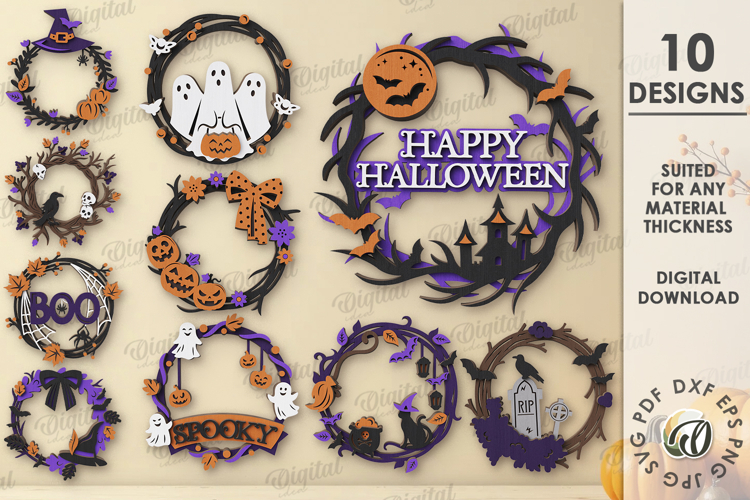 Halloween Layered Wreaths Bundle LaserCut. Halloween SVG