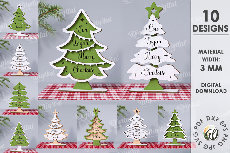 Personalized Family Christmas Trees Bundle Laser Cut