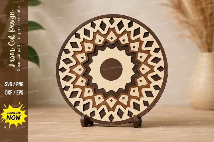 3D Geometric Wooden Mandala Laser Cut,Decorative Wall Art