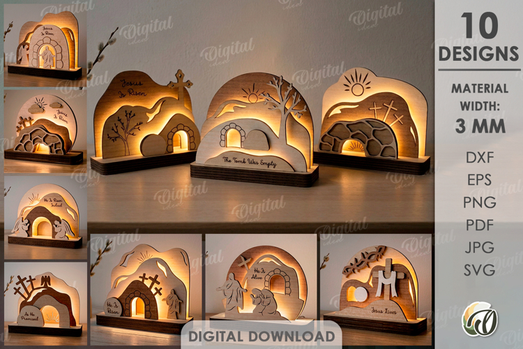 Religious Led Lamps Bundle Laser Cut. Night Lamp SVG