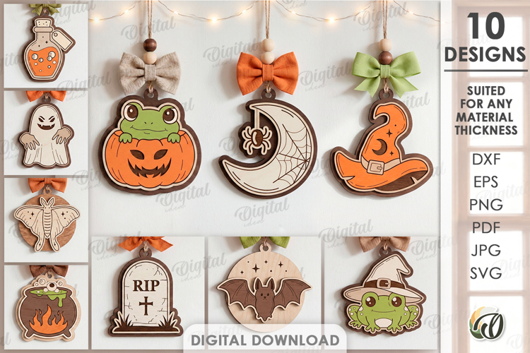 Halloween Hanging Ornaments Bundle Laser Cut. Wall Decor SVG