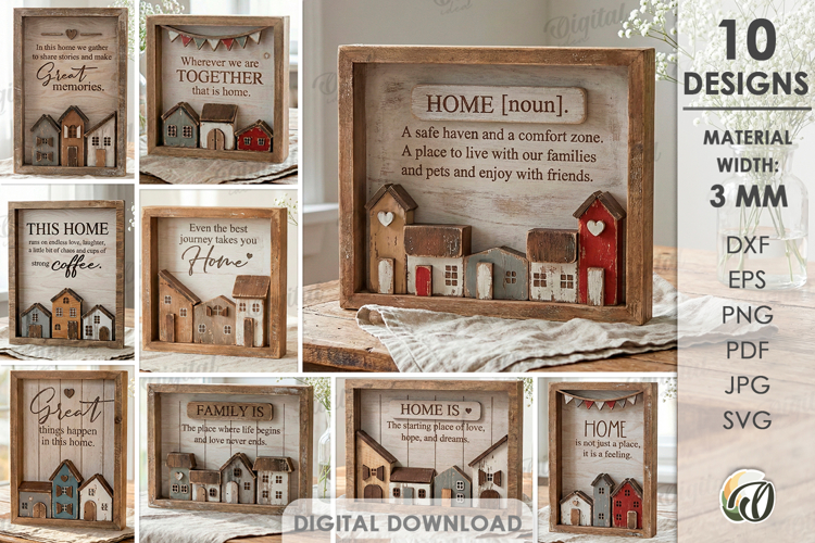 3D Home Family Decors Bundle Laser Cut. Stand Decor SVG