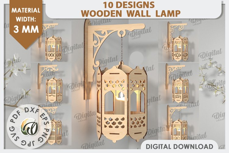 Decorative Wooden Wall Lamps LaserCut Bundle. Home Decor SVG