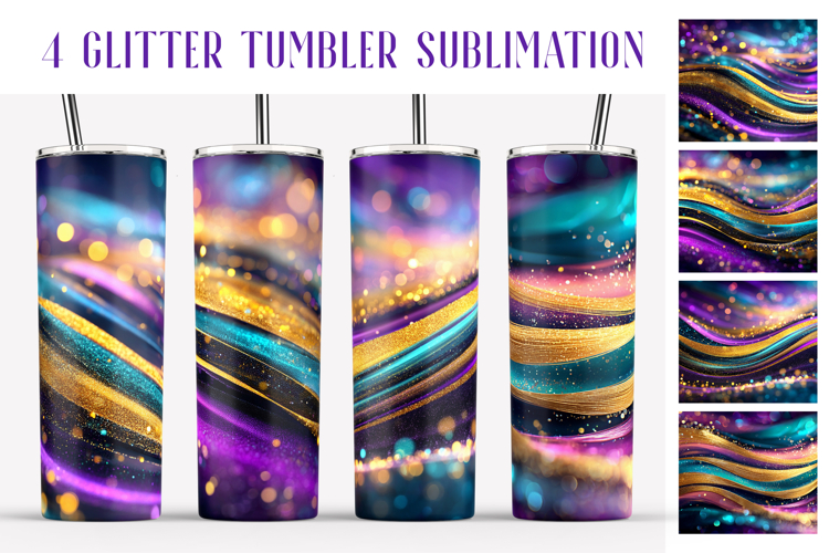 Glitter Tumbler Sublimation. Pink Blue Gold Waves Tumbler