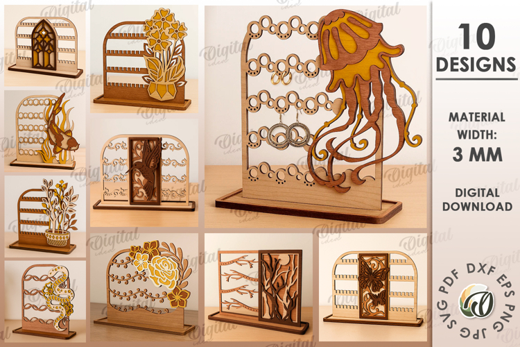 Jewelry Stands Bundle Laser Cut. Jewelry Organizer SVG