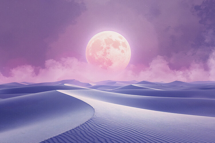Glowing Pink Full Moon and Purple Sky Background Wallpaper example image 1