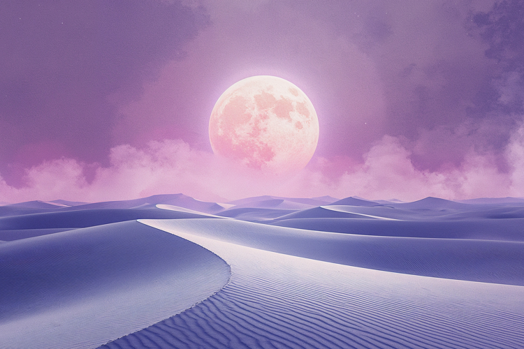 Glowing Pink Full Moon and Purple Sky Background Wallpaper