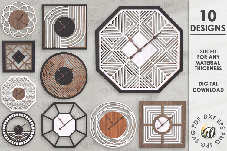 Geometric Wall Clock Bundle Laser Cut . Home Decor SVG