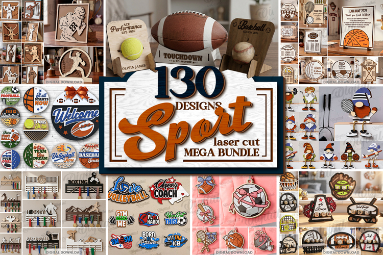 3D Sports Mega Bundle Laser cut. Sport home decor SVG