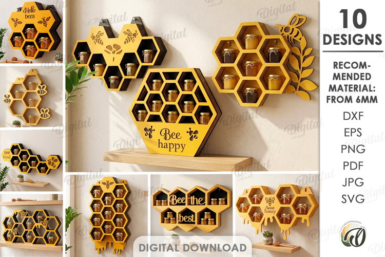 3D Bee Shelves and Stands Bundle Laser Cut. Honey Storage
