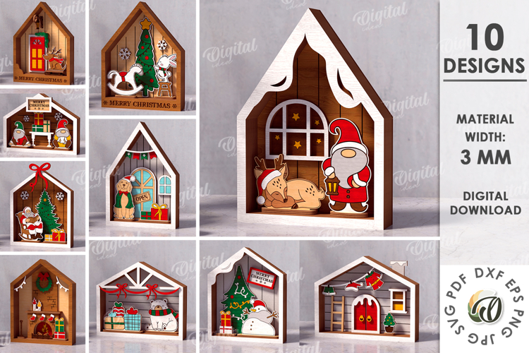 Christmas Houses Bundle Laser Cut. Christmas Stand Decor SVG