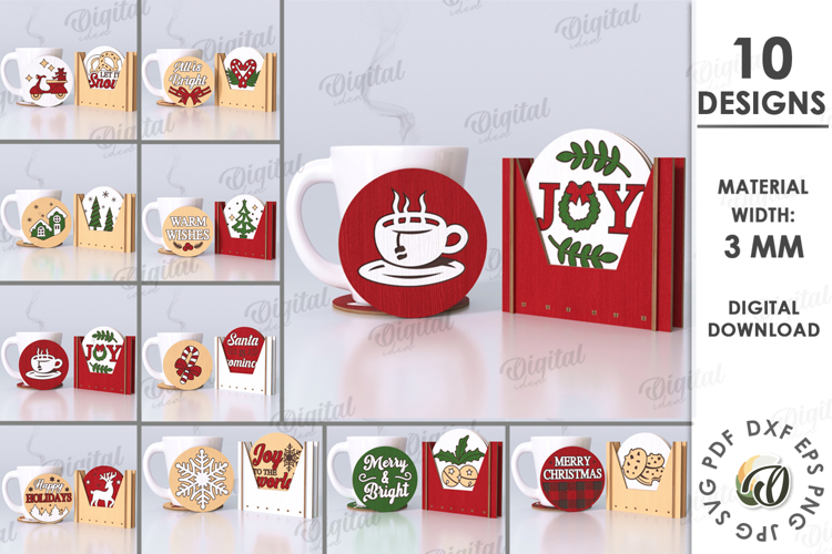 Christmas Coasters With Boxes Bundle Lasercut. Christmas SVG