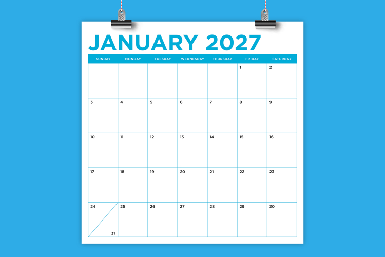 2027 Square Bold Color 12x12 Calendar