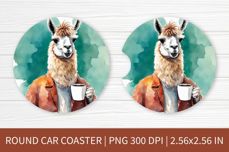 Round Car Coaster Sublimation Design | Lama Coaster PNG