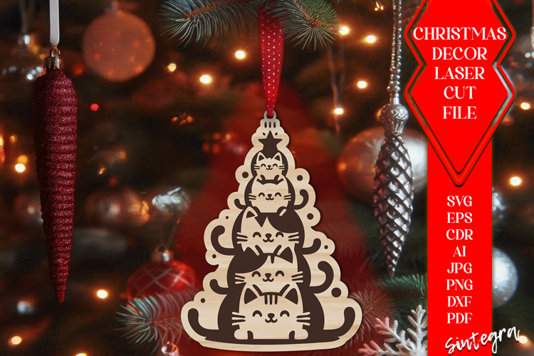 Cat Christmas Tree Baubles SVG Laser Cut Ornament Files v1