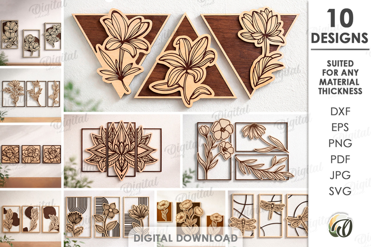 Plant Wall Arts Bundle Laser Cut. Wall Decor SVG