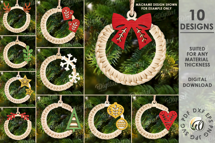 Macrame Christmas Tree Ornaments Bundle Laser Cut