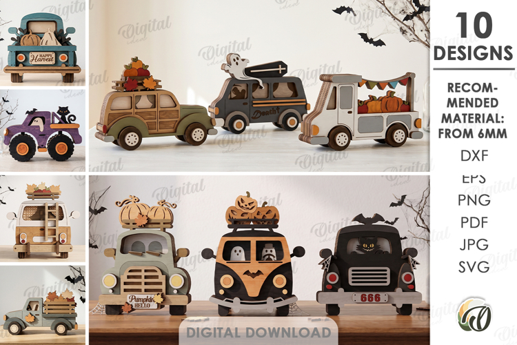 Fall Layered Cars Bundle Laser Cut. Standing Decor SVG